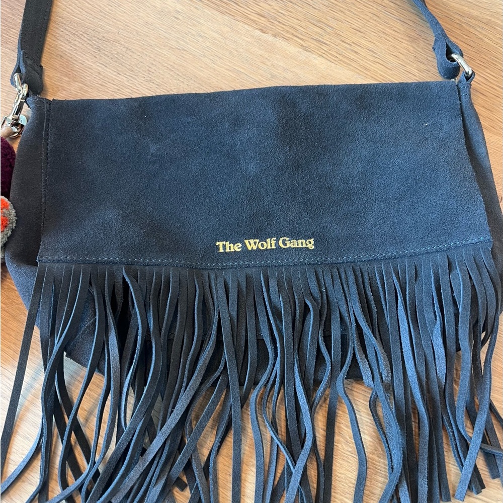 The Wolf Gang Charcoal Crossbody Bag with Fringe and Pom-Poms - Picture 2 of 6